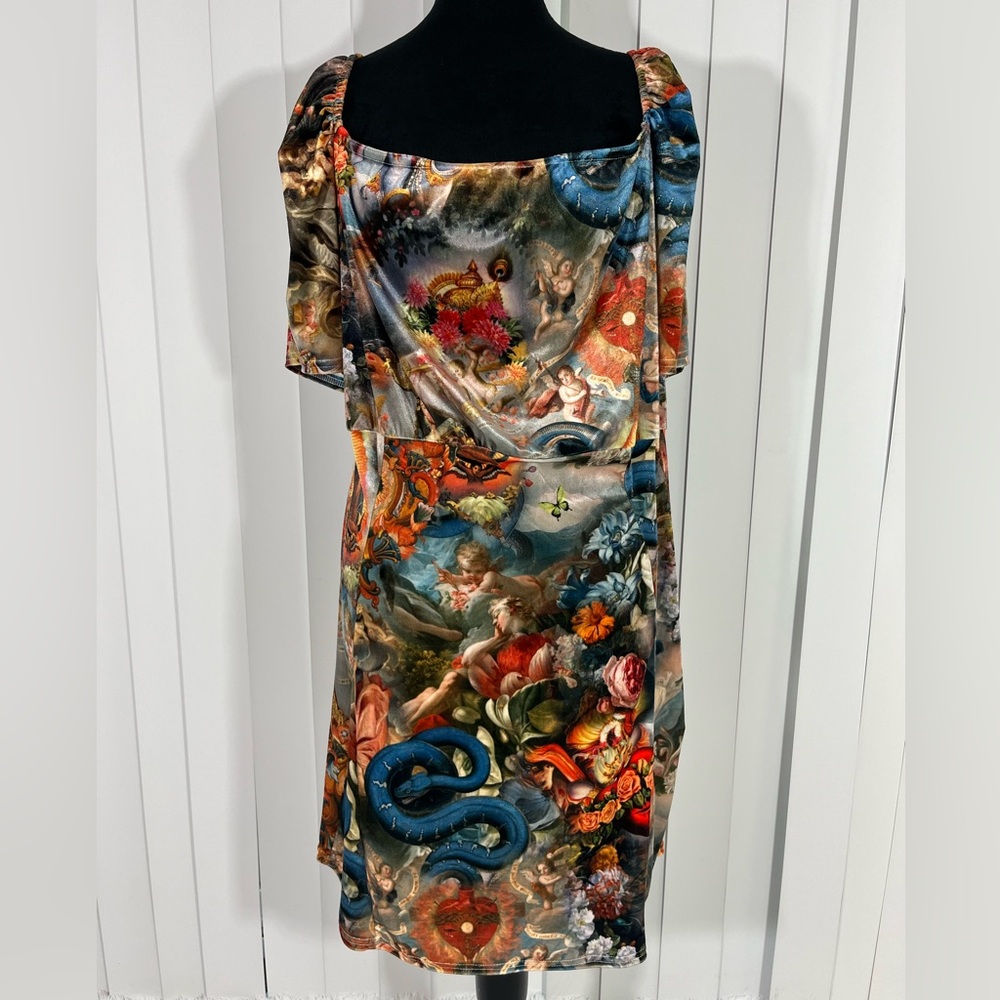 💔SOLD💔NGORDER New Girl Order Milk Maid Renaissance Print Velvet Bodycon Dress - Picture 2 of 12